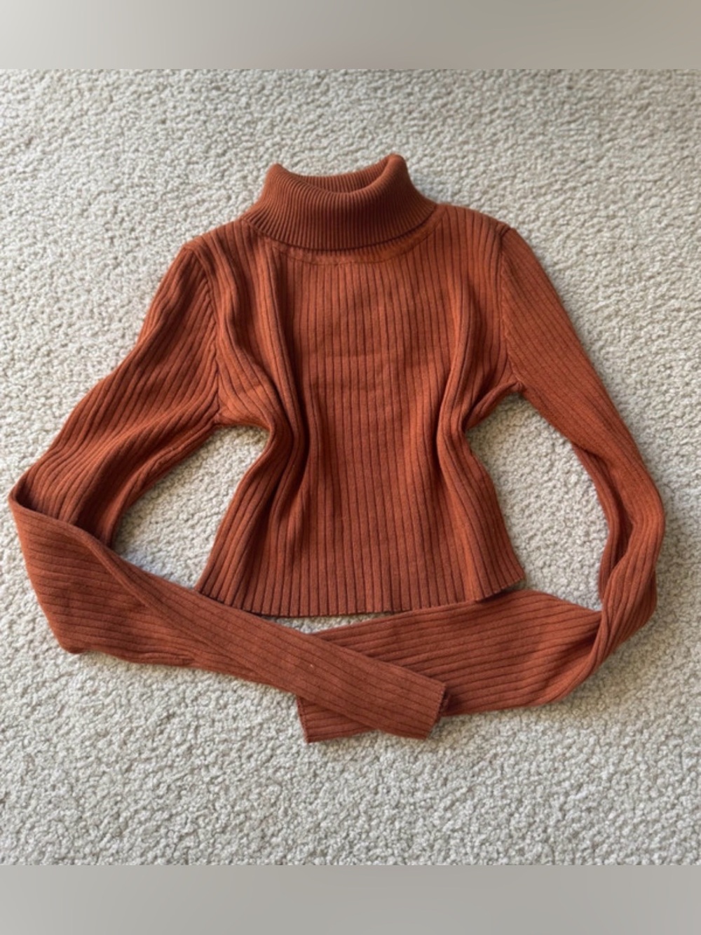 Hera Collection Ribbed Turtleneck Sweater - Rust soft long sleeve